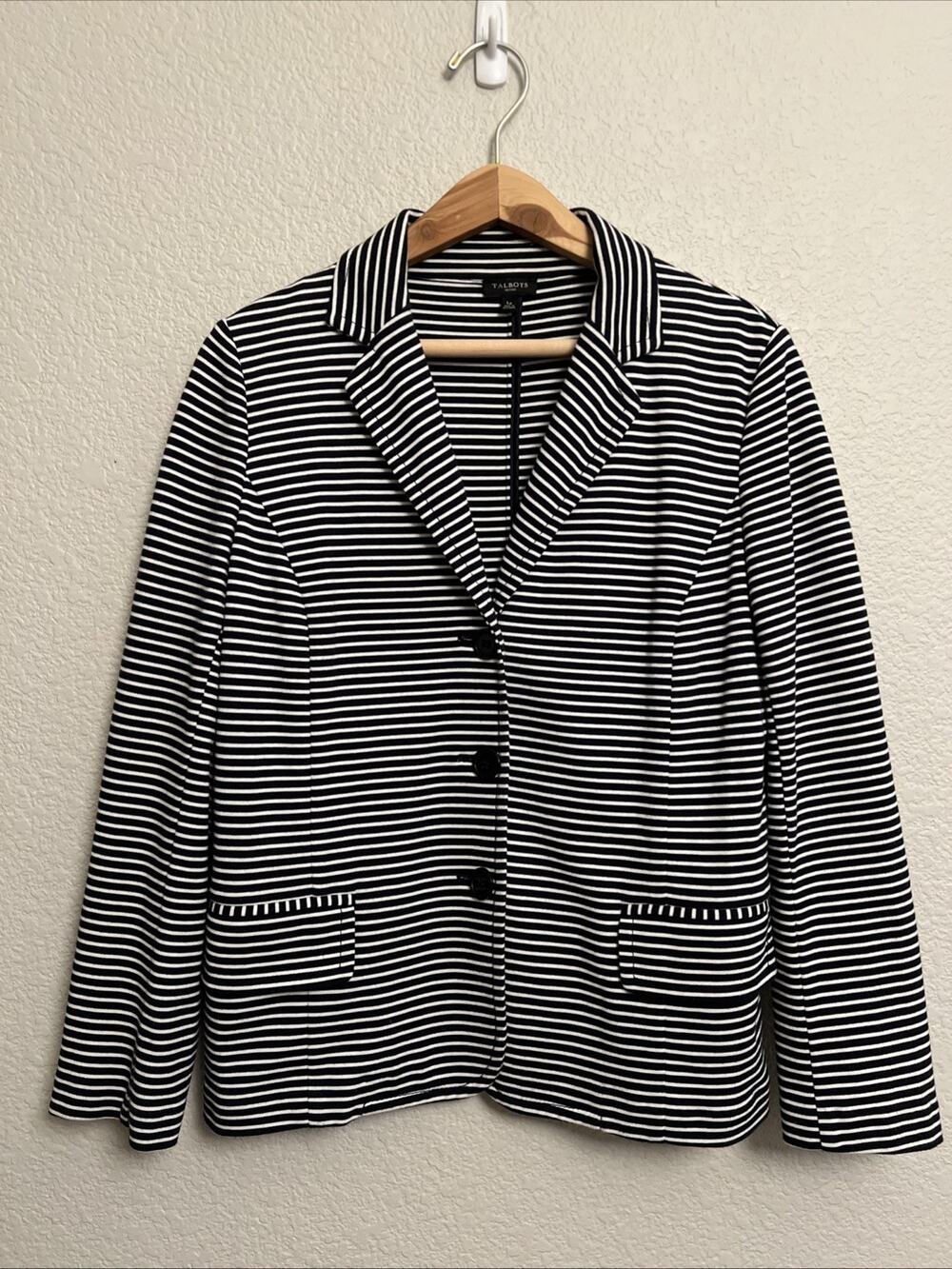 Talbots Black White Striped Blazer Jacket Academia Quiet Luxury Classic Office
